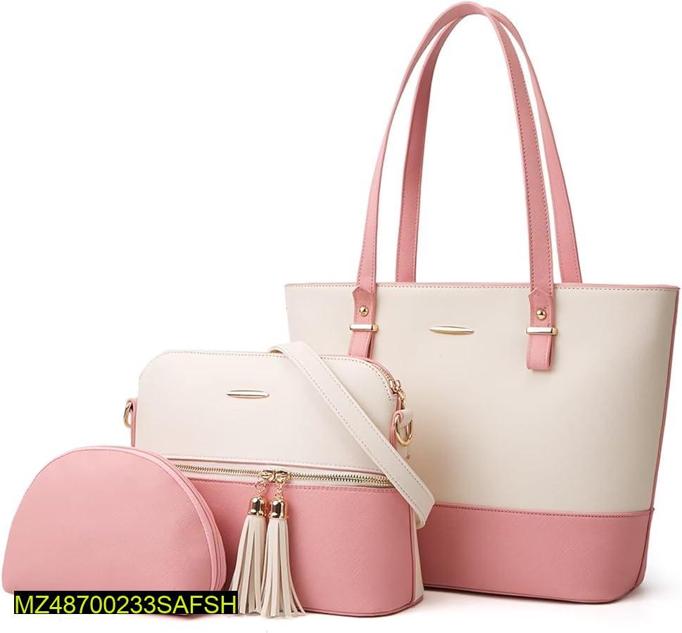 3pcs women's PU leather plain top handle shoulder bag