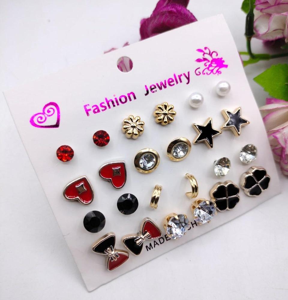 Trendy stones ear studs pack of 12