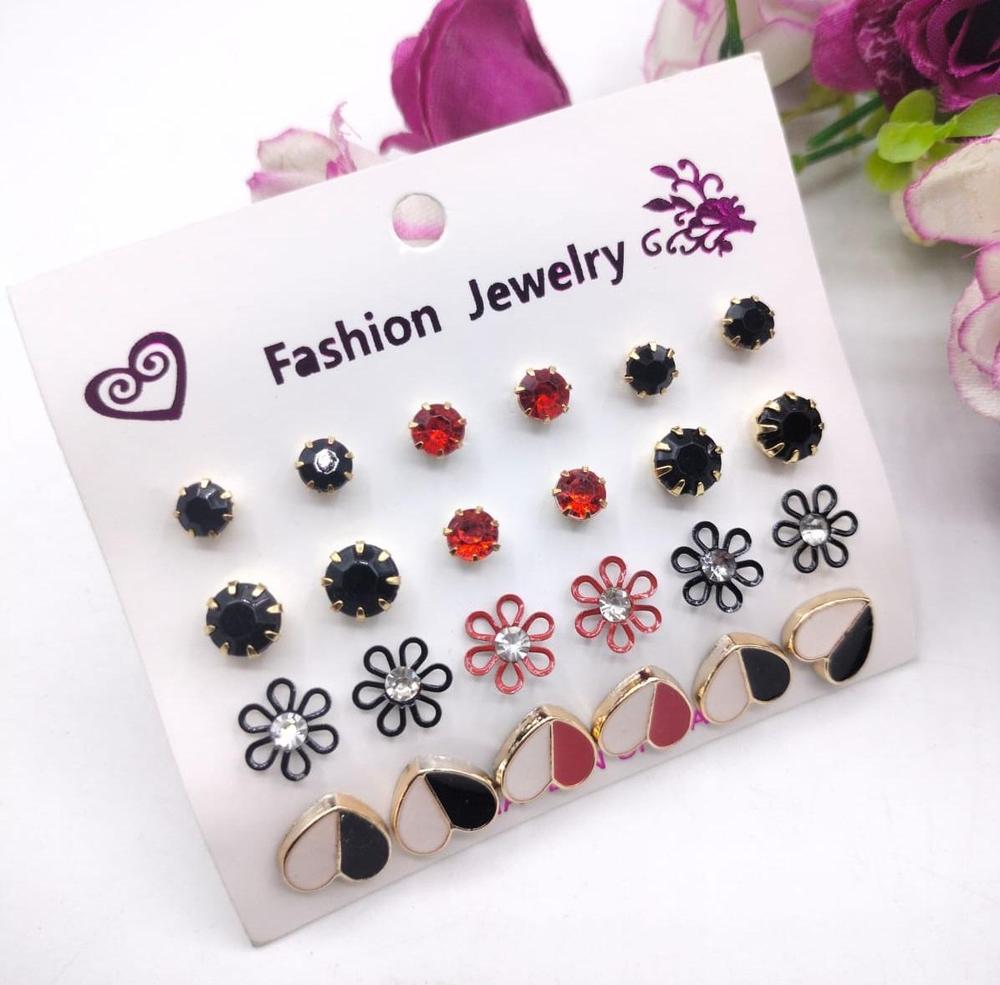 Elegant stone ear studs pack of 12