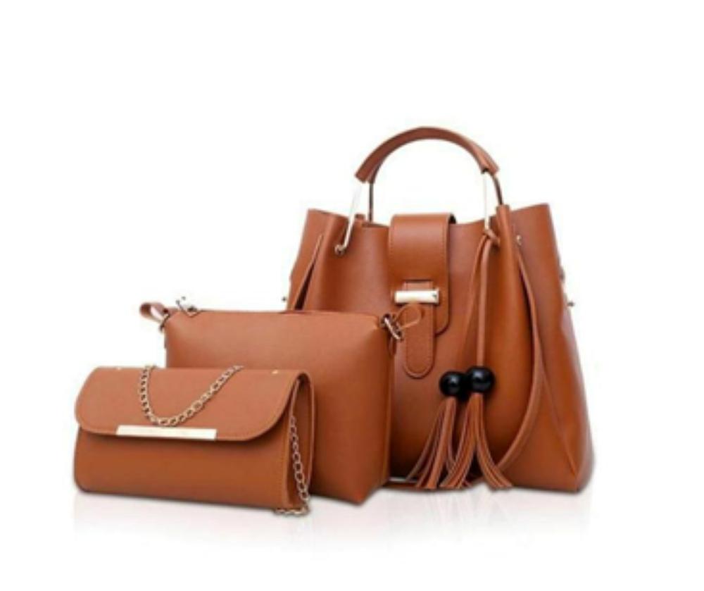 3Pcs women's leather plain handbag