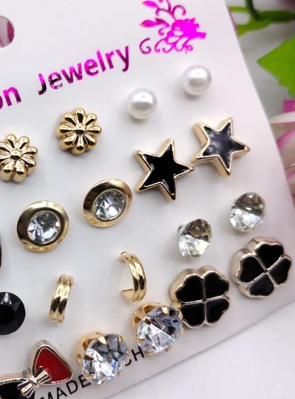 Trendy stones ear studs pack of 12