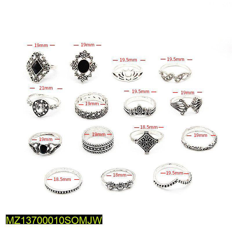 15 piece trendy ring set for girls