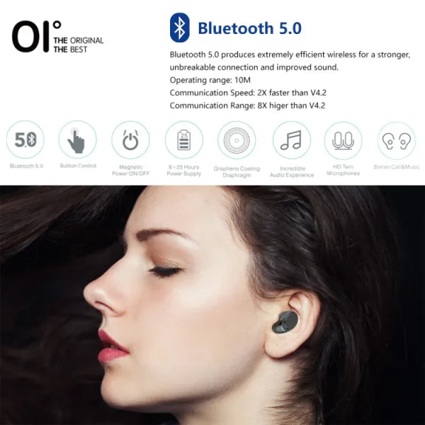 Oi Air Sounds One True Wireless Earphone Bluetooth 5.0 Ultra Large Capacity Lcd Display Fast Charging One-step Pairing Touch Sensor With Volume Control Noise Cancellation Deep Bass—black (without Box)