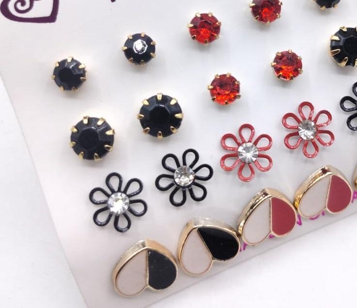 Elegant stone ear studs pack of 12