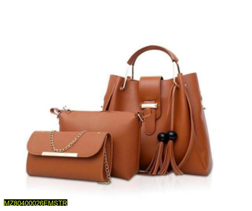 3Pcs women's leather plain handbag