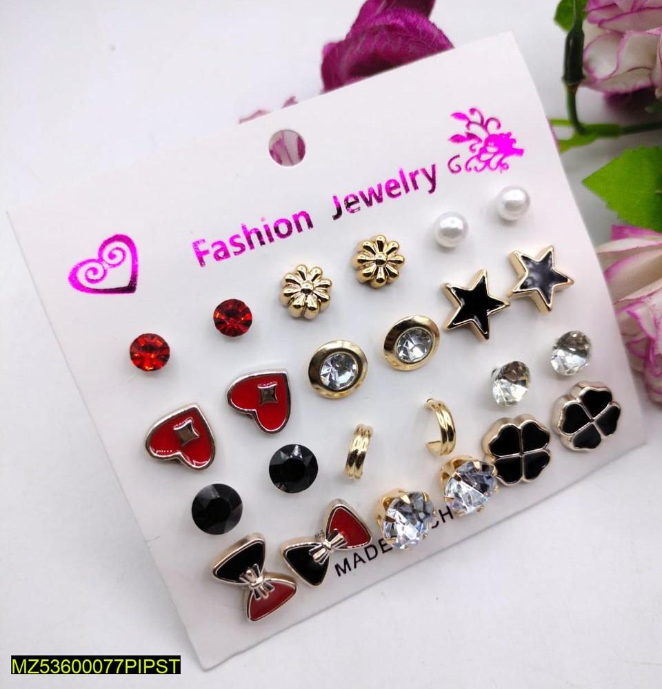 Trendy stones ear studs pack of 12