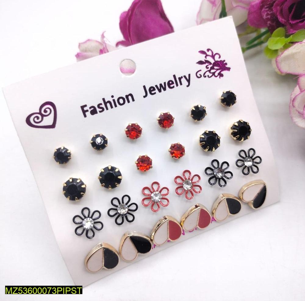 Elegant stone ear studs pack of 12