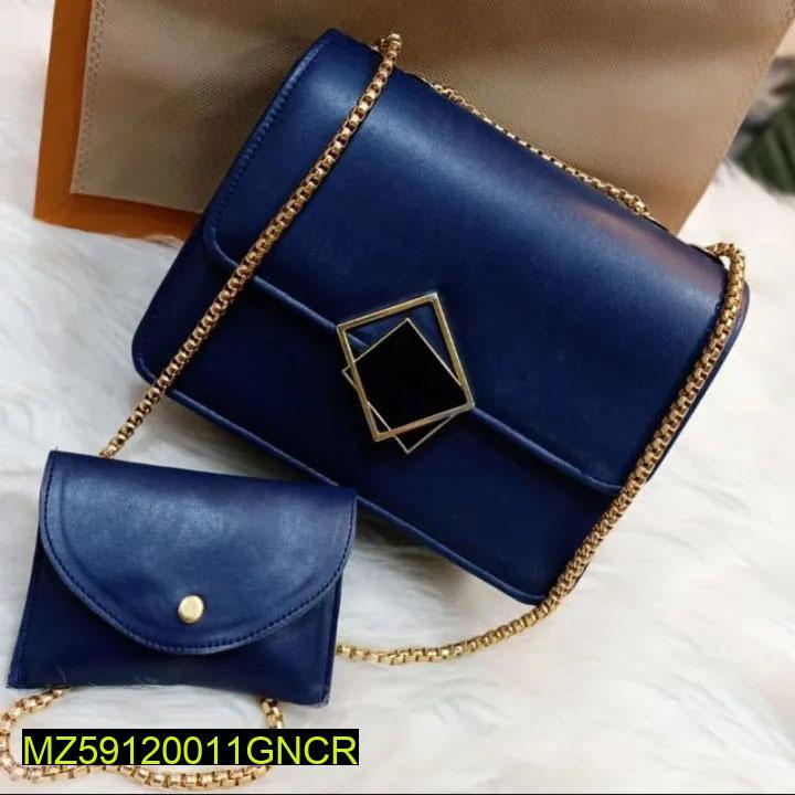 2pcs leather handbag with long golden chain for girls