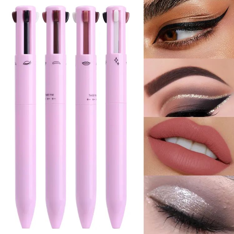 Makeup Pen 4 in 1 Eyebrow Pencil Waterproof Long Lasting Easy Color Eyebrow Lip Highlighter Pen Sweatproof Makeup Cosmetic Tool