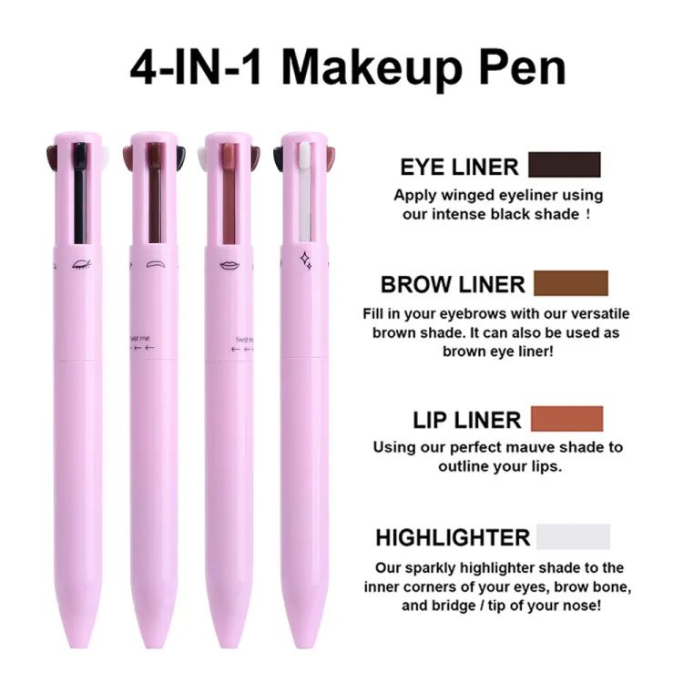 Makeup Pen 4 in 1 Eyebrow Pencil Waterproof Long Lasting Easy Color Eyebrow Lip Highlighter Pen Sweatproof Makeup Cosmetic Tool