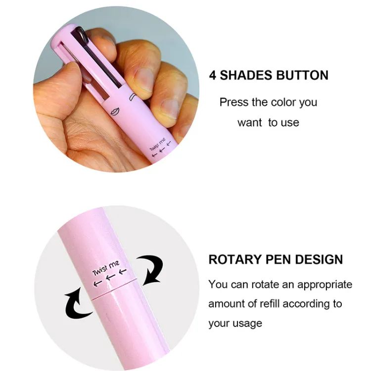 Makeup Pen 4 in 1 Eyebrow Pencil Waterproof Long Lasting Easy Color Eyebrow Lip Highlighter Pen Sweatproof Makeup Cosmetic Tool