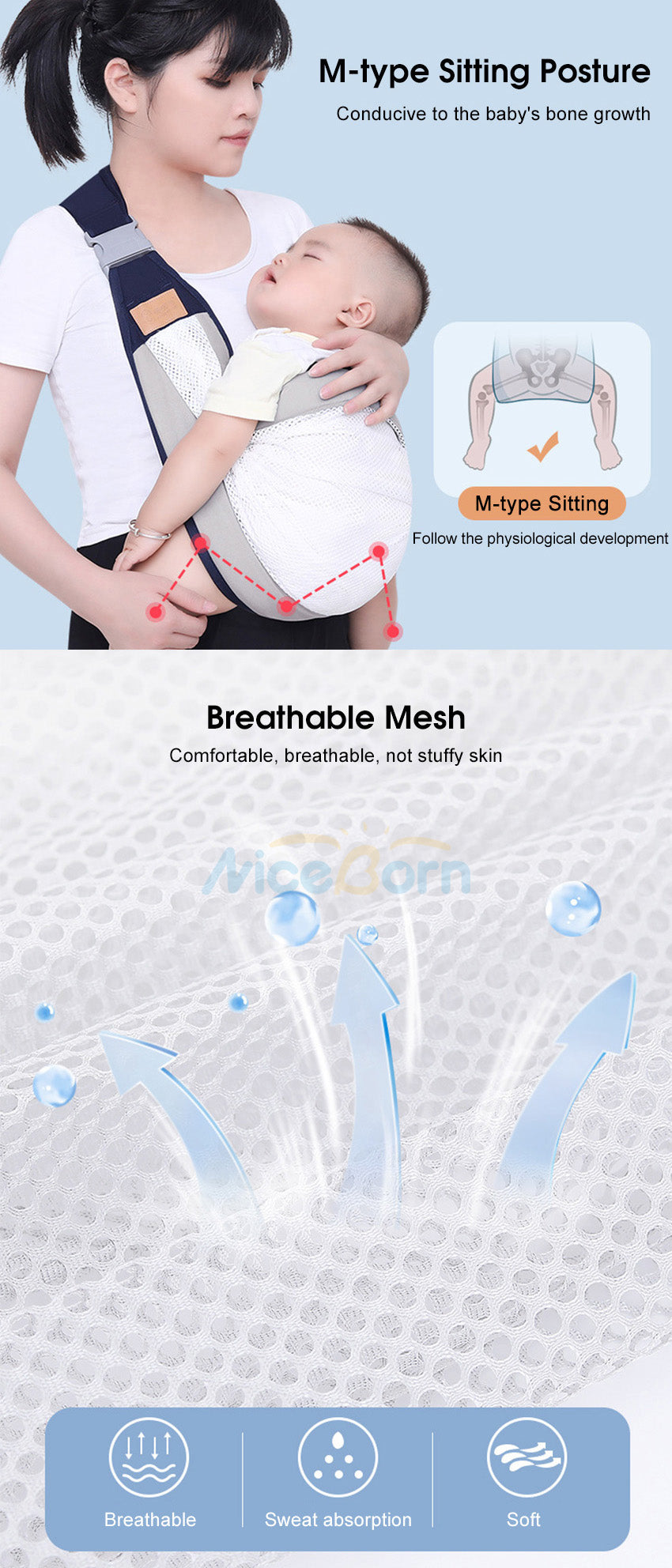 Baby Carrier, Ergonomic Baby Strap One Shoulder Labor-saving Polyester Baby Half Wrapped Sling