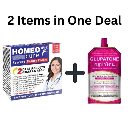 2 In1 Glupatone Extreme Strong Whitening Emulsion Ultra Plus Gs-120 + Homeo Cure Beauty Cream