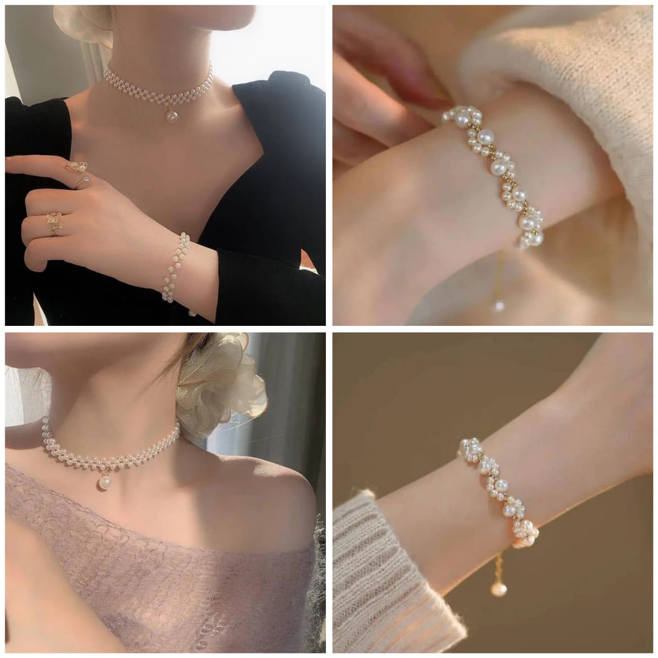 Women jewellery Set of Elegant pearl stones bracelet with pearl stones choker