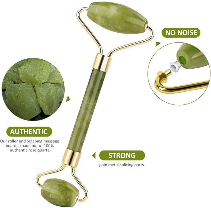 Jade Roller Gua Sha Facial Tools Face Roller Skin Massager for Face, Neck and Eye Treatment Facial Roller for Skin Care (Green)