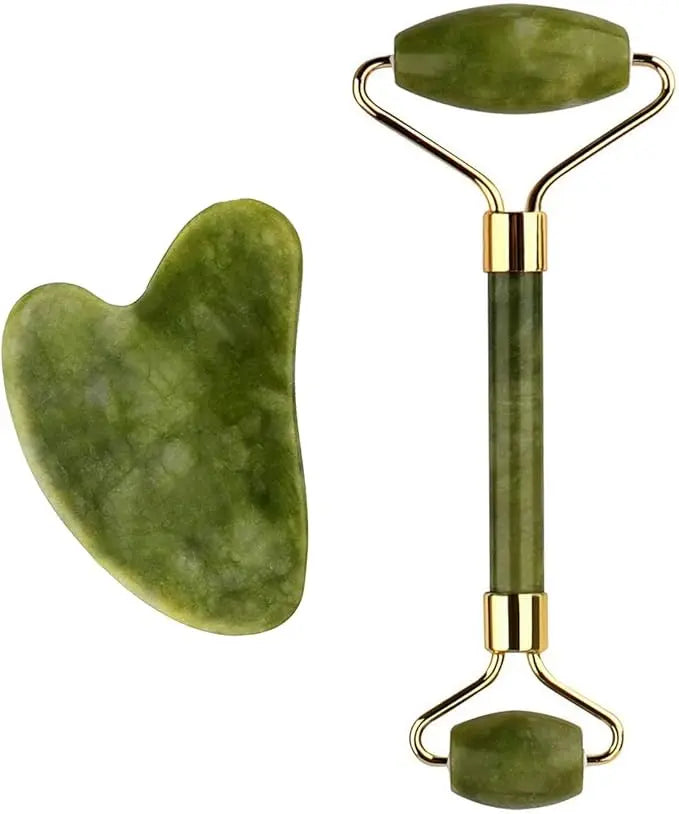 Jade Roller Gua Sha Facial Tools Face Roller Skin Massager for Face, Neck and Eye Treatment Facial Roller for Skin Care (Green)